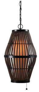 Kenroy Lighting-93390RAT-Biscayne - One Light Outdoor Pendant   Black Finish with Clear Glass with Tan Textured Fabric Shade