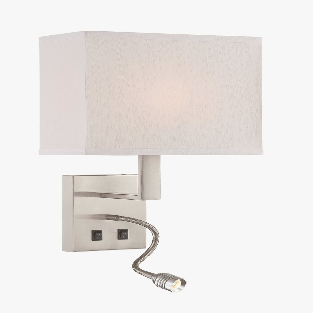 Lite Source-LS-16979-Columbo-Two Light Wall Sconce-10 Inches Wide by 17 Inches High   Polished Steel Finish with Off-White Fabric Shade