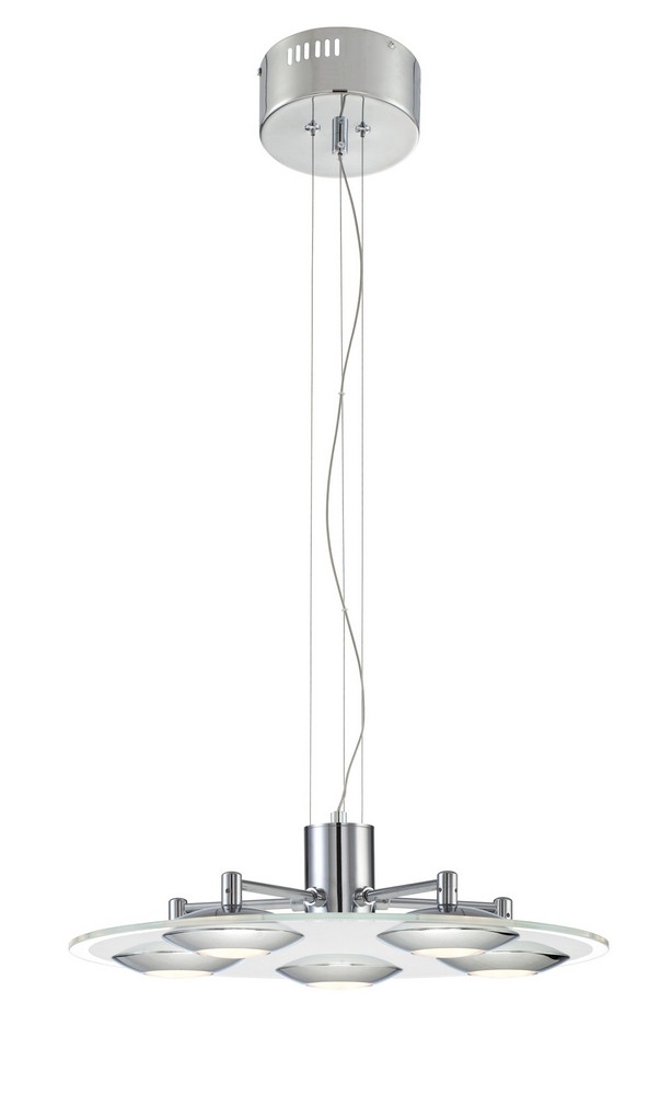 Lite Source-LS-19045-Fruma-Five Light Pendant-19 Inches Wide by 77.5 Inches High   Chrome Finish with Frosted Tempered Glass