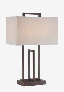 Lite Source-LS-22542-Farren-Two Light Table Lamp-17 Inches Wide by 26.5 Inches High   Dark Bronze Finish with Off-White Fabric Shade