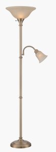 Lite Source-LS-82550AB-Henley - Two Light Torchier/Reading Lamp   Antique Brass Finish with Amber Cloud Glass
