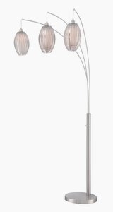 Lite Source-LS-83163-Lotuz-Three Light Arch Lamp-53 Inches Wide by 85 Inches High   Chrome Finish with Clear Acrylic Glass with White Fabric Shade