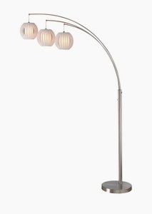 Lite Source-LSF-8871PS/WHT-Deion - Three Light Arch Floor Lamp   Polished Steel Finish with White Pleated Shade