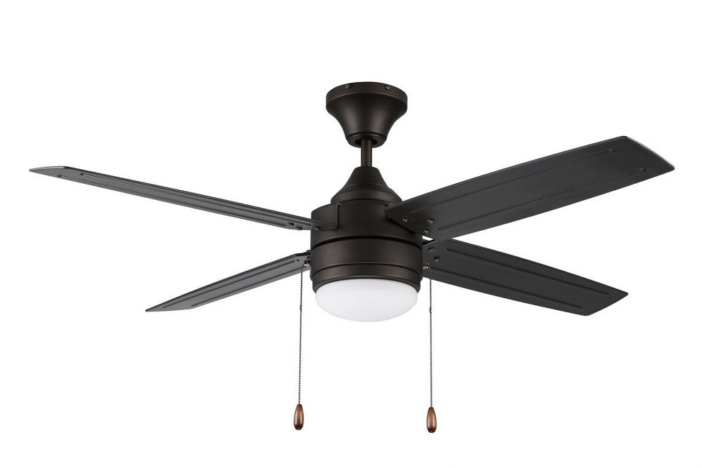 Litex-AK52EB4L-Aikman - Single Light LED Ceiling Fan - Rated for Damp Locations   Bronze Finish with Bronze Blade Finish with White Opal Glass