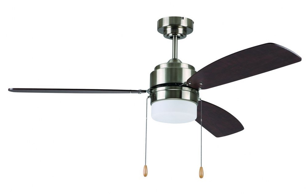 Litex-AU52BNK3L-Ausmus - Single Light LED Ceiling Fan - Rated for Damp Locations   Brushed Nickel Finish with Plywood Glazed Cherry/Driftwood Blade Finish with White Opal Glass