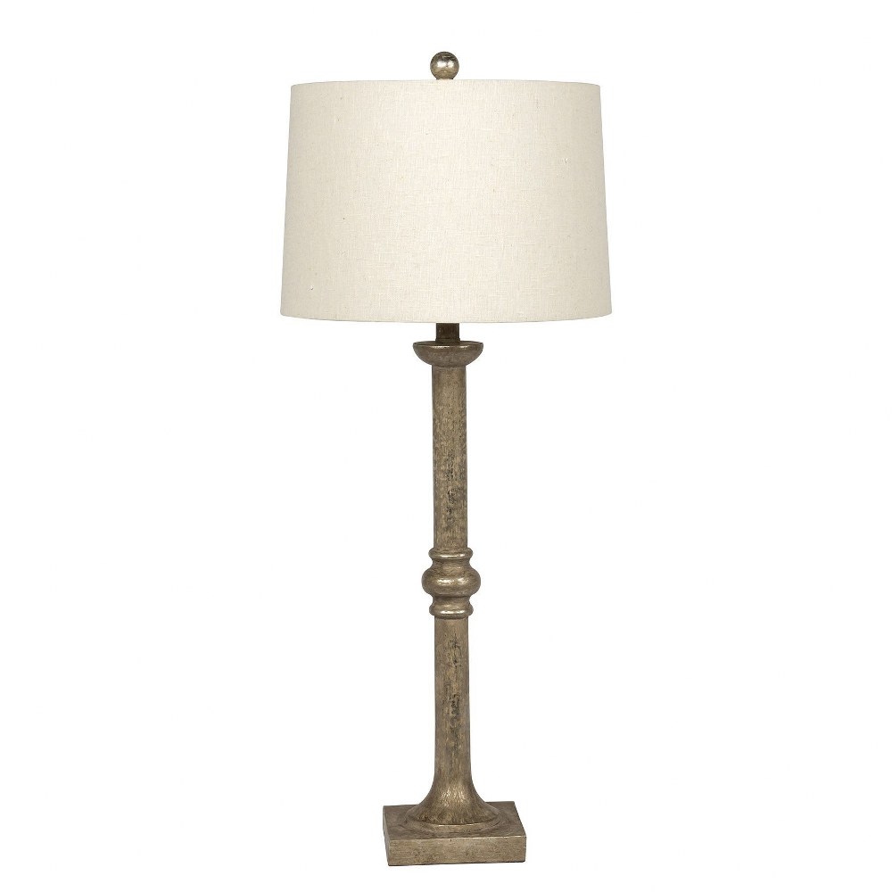 Litex-BL39SIL-33.75 Inch One Light Table Lamp Silver Foil Antique Brown Finish with Oatmeal Linen Shade