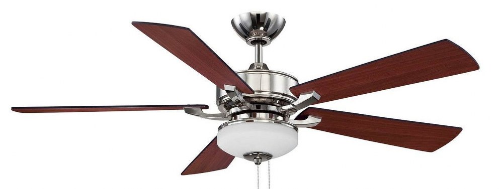 Litex-BO52LN5L-Margaux - Single Light LED Ceiling Fan   Polished Nickel Finish with Matte Black/Cherry Blade Finish with White Opal Glass