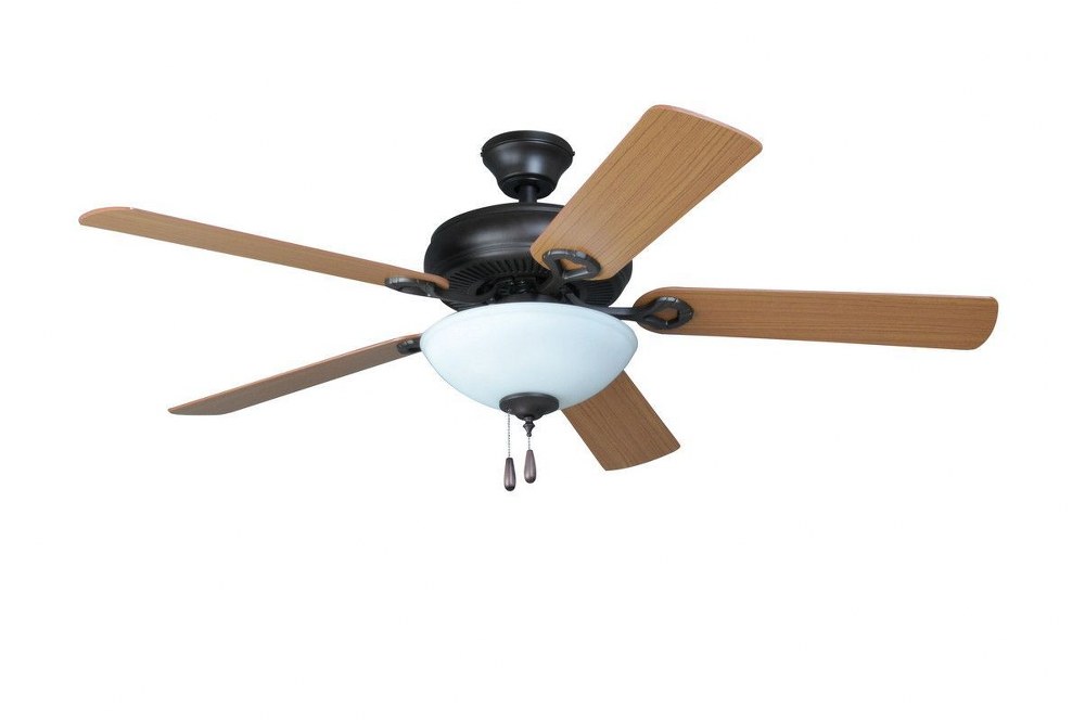 Litex-DCF52FBZ5L1W-52 Inch Ceiling Fan with Light Kit   Bronze Finish with Mahogany/Bombay Teak Blade Finish with White Glass