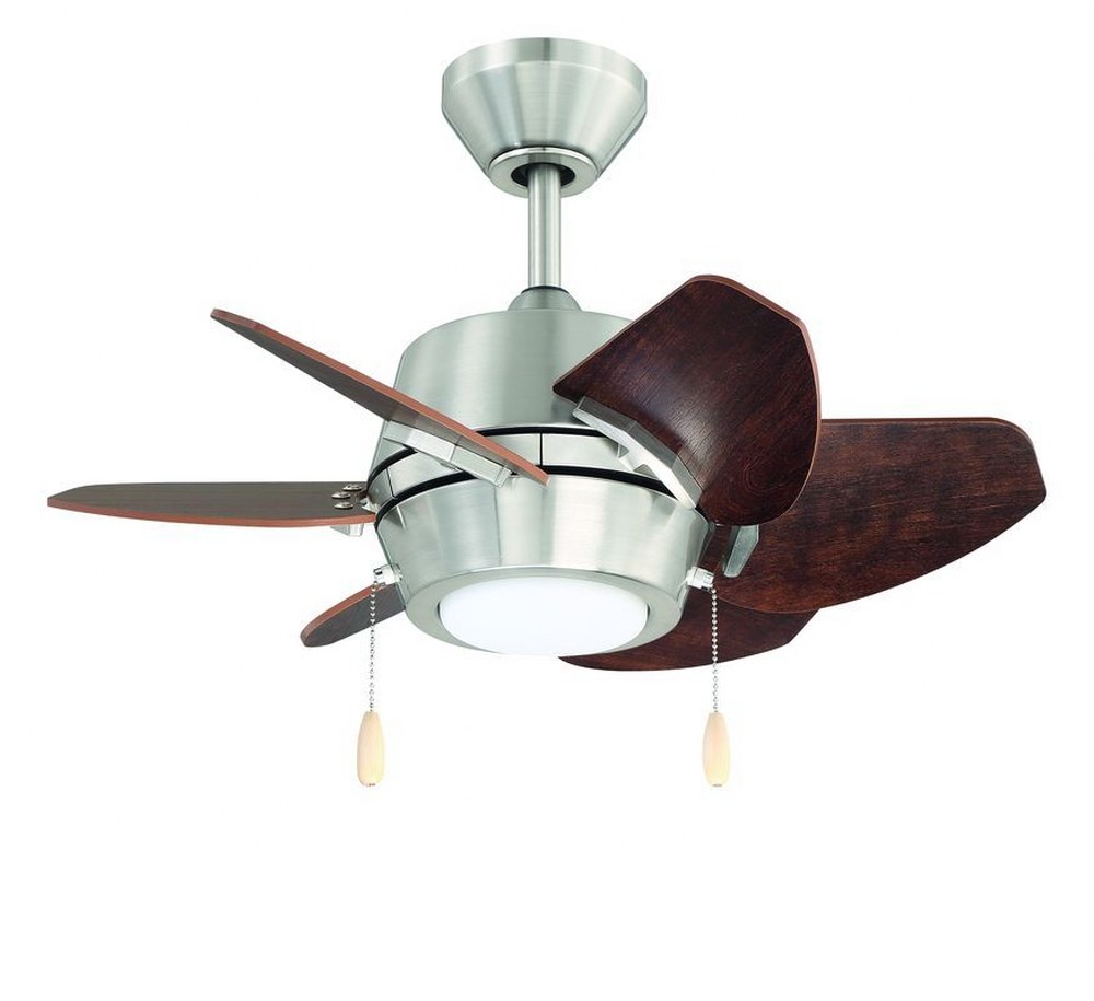 Litex-GA24BNK6L-Gaskin - 24 Inch Ceiling Fan with Light Kit   Brushed Nickel Finish with Glazed Cherry/Driftwood Blade Finish with White Opal Glass