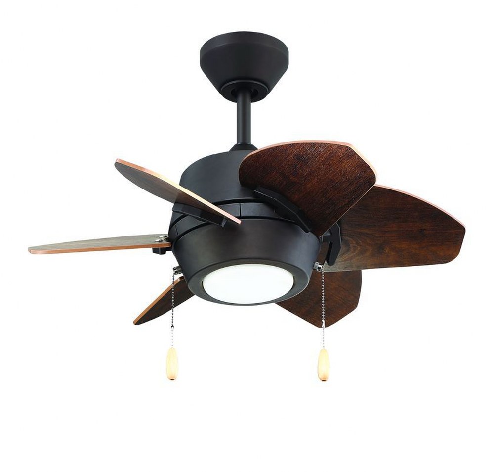 Litex-GA24EB6L-Gaskin - 24 Inch Ceiling Fan with Light Kit   Bronze Finish with Cherry/Driftwood Blade Finish with White Opal Glass