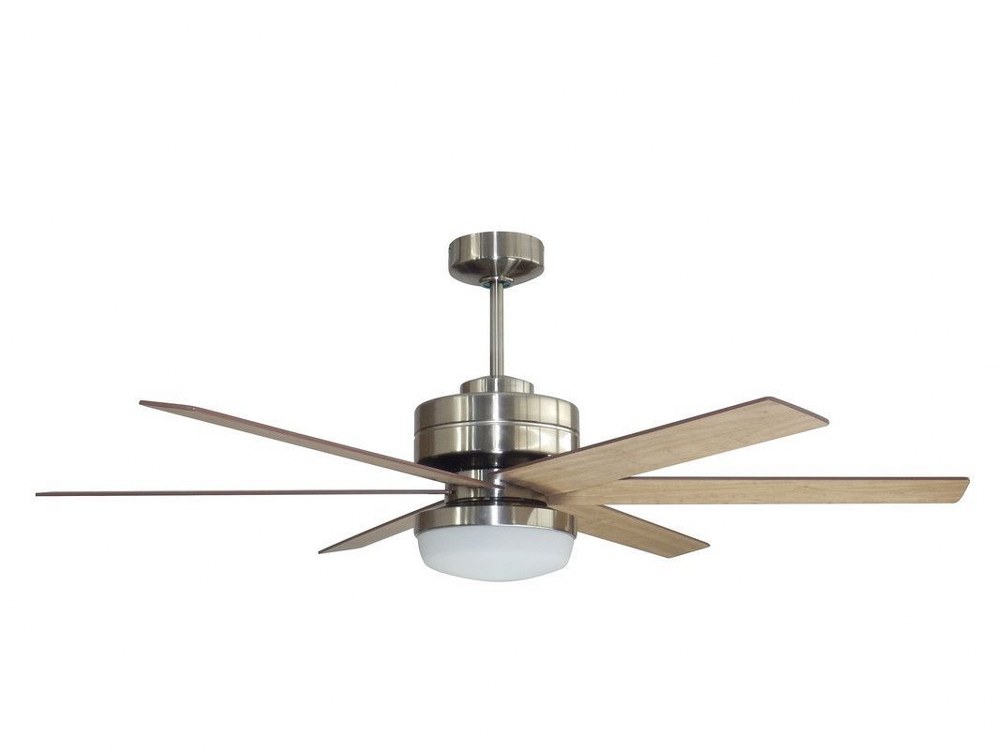 Litex-RS54BNK6LR-Rossman - Single Light LED Ceiling Fan   Brushed Nickel Finish with Glazed Cherry/Driftwood Blade Finish with White Opal Glass