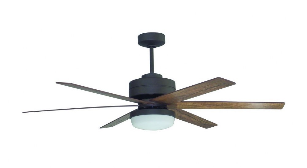 Litex-RS54EB6LR-Rossman - Single Light LED Ceiling Fan   Bronze Finish with Cherry/Driftwood Blade Finish with White Opal Glass