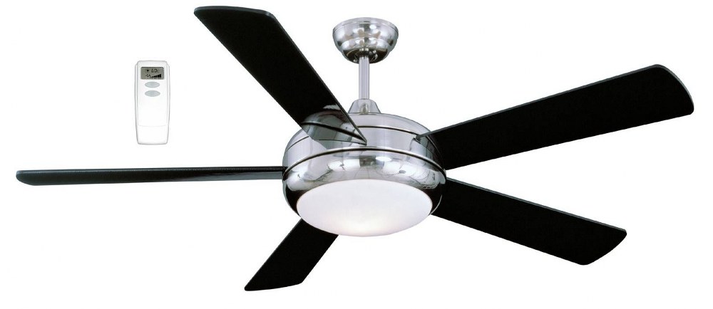 Litex-TIT52SCH5LR-Titan - 52 Inch Ceiling Fan with Light Kit   Satine Chrome Finish with Reversible Black/White Pine Blade Finish with Frosted Glass