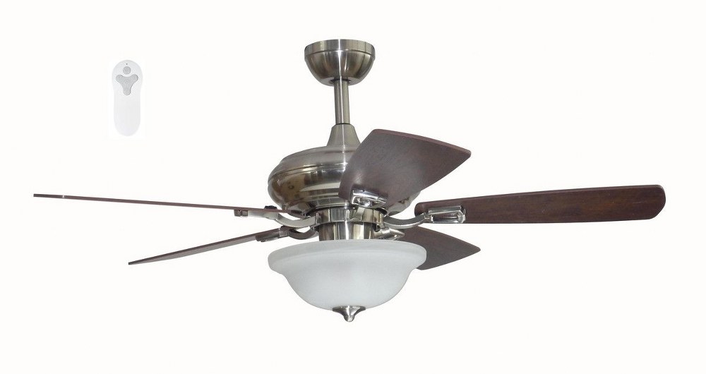 Litex-TLEII44BNK5L-CONNEXXTION - 44 Inch Pre Assembled Ceiling Fan with Single Light   Brushed Nickel Finish with Light Maple/Driftwood Blade Finish with Alabaster Glass