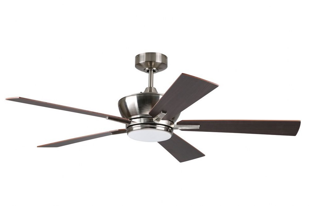 Litex-WE52BNK5LR-Wendling - Single Light LED Ceiling Fan   Brushed Nickel Finish with Glazed Cherry/Mahogany Blade Finish with White Opal Glass