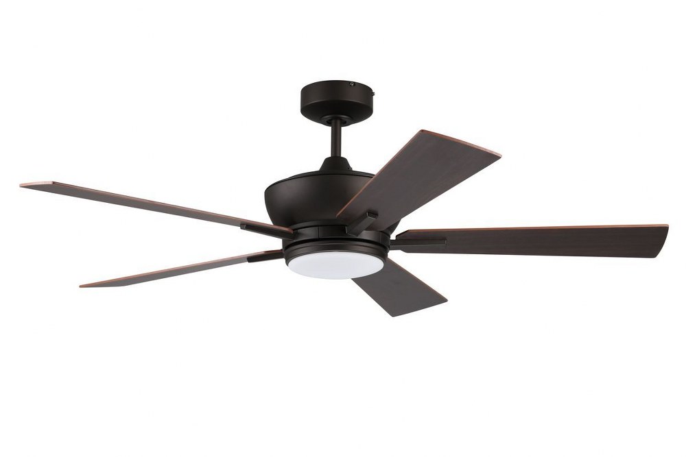 Litex-WE52EB5LR-Wendling - Single Light LED Ceiling Fan   Bronze Finish with Cherry/Mahogany Blade Finish with White Opal Glass