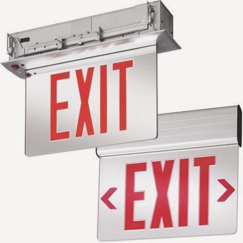 Lithonia Lighting-EDG 2 GMR EL M6-13 Inch 3W Two Sided LED Emergency Exit Sign   Brushed Aluminum Clear Finish