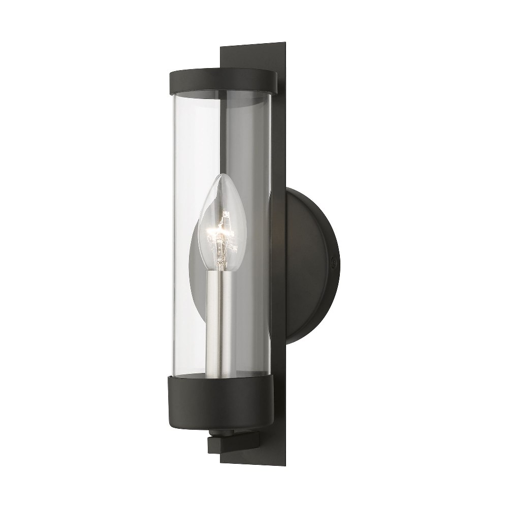 Livex Lighting-10141-04-Castleton - 1 Light ADA Wall Sconce In Transitional Style-12 Inches Tall and 4.75 Inches Wide Black/Brushed Nickel Brushed Nickel Finish with Clear Glass