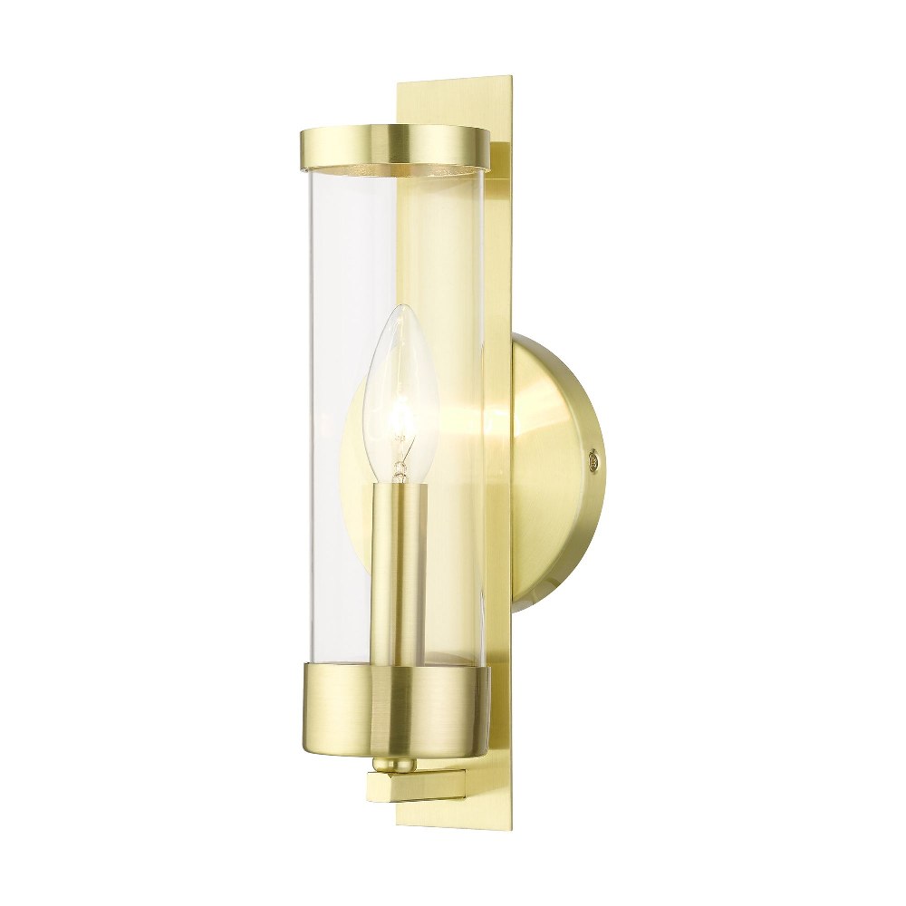 Livex Lighting-10141-12-Castleton - 1 Light ADA Wall Sconce In Transitional Style-12 Inches Tall and 4.75 Inches Wide Satin Brass Brushed Nickel Finish with Clear Glass