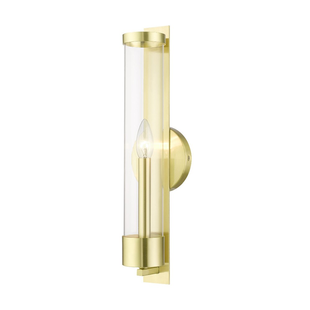 Livex Lighting-10142-12-Castleton - 1 Light Tall ADA Wall Sconce In Transitional Style-18 Inches Tall and 4.75 Inches Wide Satin Brass Antique Brass Finish with Clear Glass