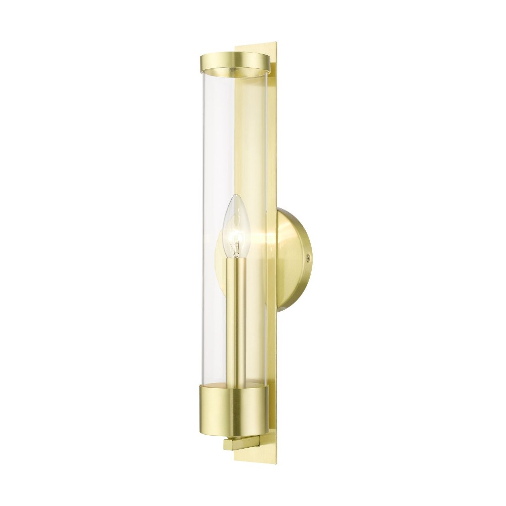 Livex Lighting-10142-12-Castleton - 1 Light Tall ADA Wall Sconce In Transitional Style-18 Inches Tall and 4.75 Inches Wide Satin Brass  Antique Brass Finish with Clear Glass