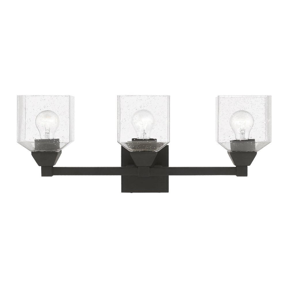Livex Lighting-10383-04-Aragon - 3 Light Bath Vanity In Architectural Style-9.5 Inches Tall and 23 Inches Wide Black Polished Chrome Finish with Clear Seeded Glass
