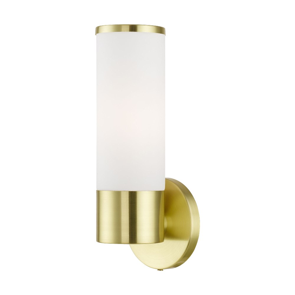 Livex Lighting-16561-12-Lindale - 1 Light ADA Wall Sconce In Nautical Style-11.25 Inches Tall and 4.25 Inches Wide Satin Brass Antique Brass Finish with Satin Opal White Glass