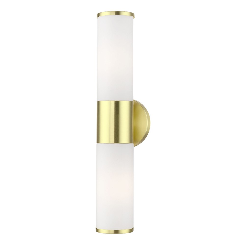 Livex Lighting-16562-12-Lindale - 2 Light ADA Bath Vanity In Nautical Style-18.5 Inches Tall and 4.25 Inches Wide Satin Brass Antique Brass Finish with Satin Opal White Glass