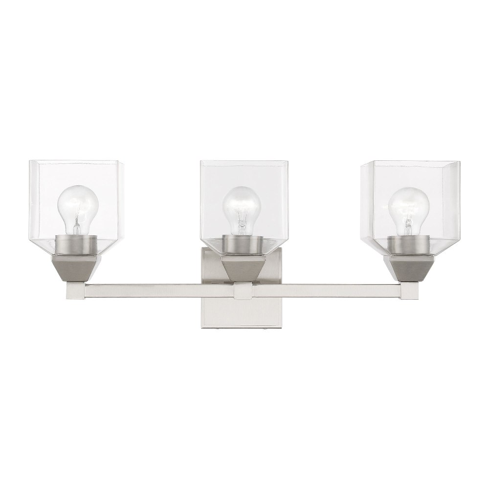 Livex Lighting-16773-91-Aragon - 3 Light Bath Vanity In Architectural Style-9.5 Inches Tall and 23 Inches Wide Brushed Nickel Aragon - 3 Light Bath Vanity In Architectural Style-9.5 Inches Tall and 23 Inches Wide