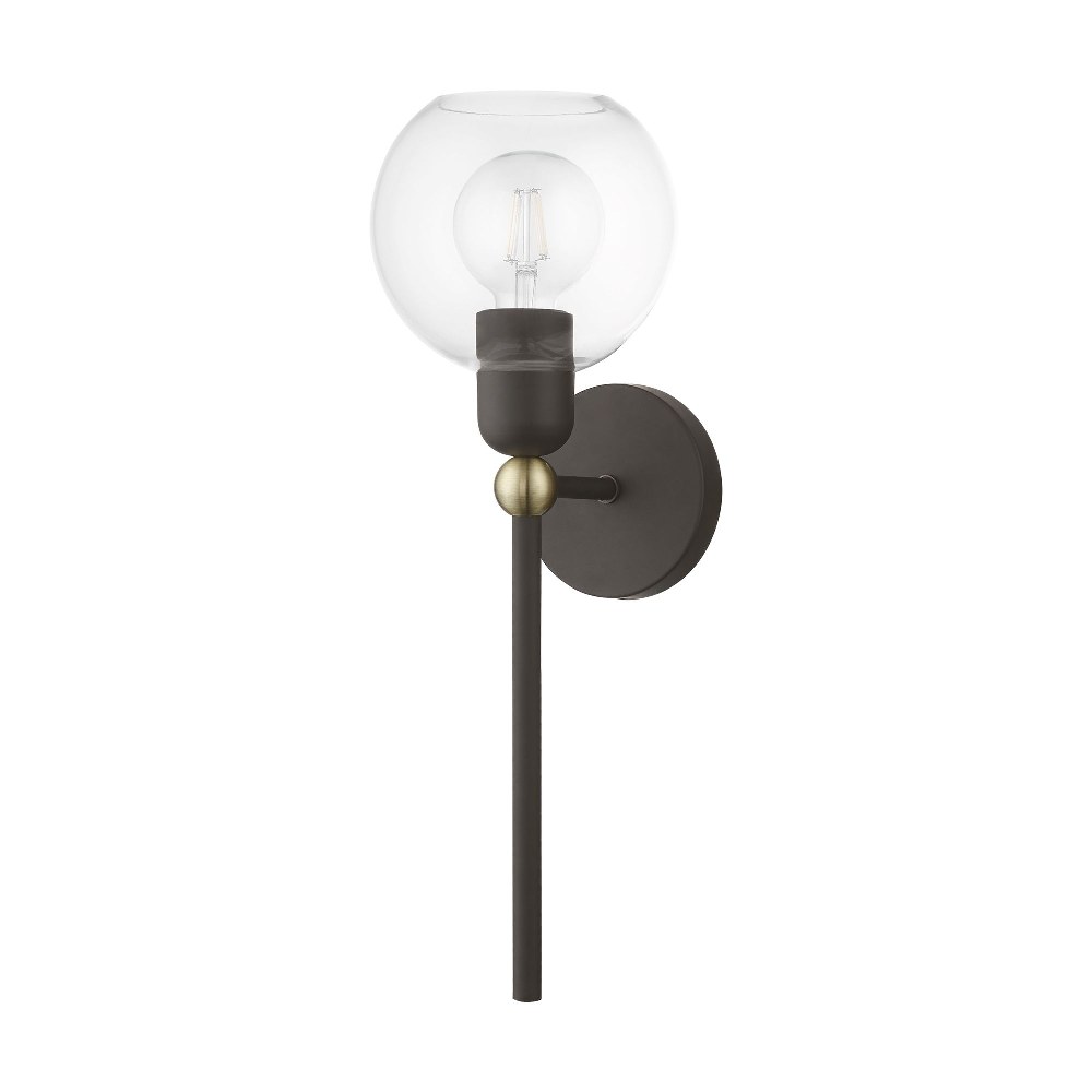 Livex Lighting-16971-07-Downtown - 1 Light Sphere Wall Sconce In Industrial Style-19 Inches Tall and 6.5 Inches Wide Bronze/Antique Brass Downtown - 1 Light Sphere Wall Sconce In Industrial Style-19 Inches Tall and 6.5 Inches Wide