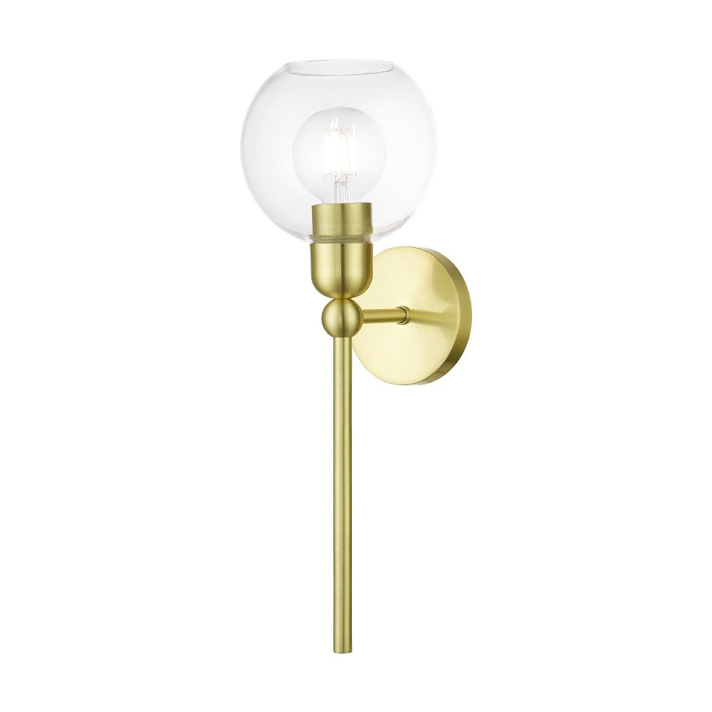 Livex Lighting-16971-12-Downtown - 1 Light Sphere Wall Sconce In Industrial Style-19 Inches Tall and 6.5 Inches Wide Satin Brass Downtown - 1 Light Sphere Wall Sconce In Industrial Style-19 Inches Tall and 6.5 Inches Wide