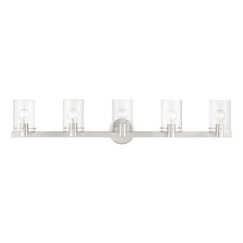 Livex Lighting-17235-91-Munich - 5 Light Bath Vanity In Contemporary Style-8.5 Inches Tall and 42 Inches Wide Brushed Nickel Munich - 5 Light Bath Vanity In Contemporary Style-8.5 Inches Tall and 42 Inches Wide