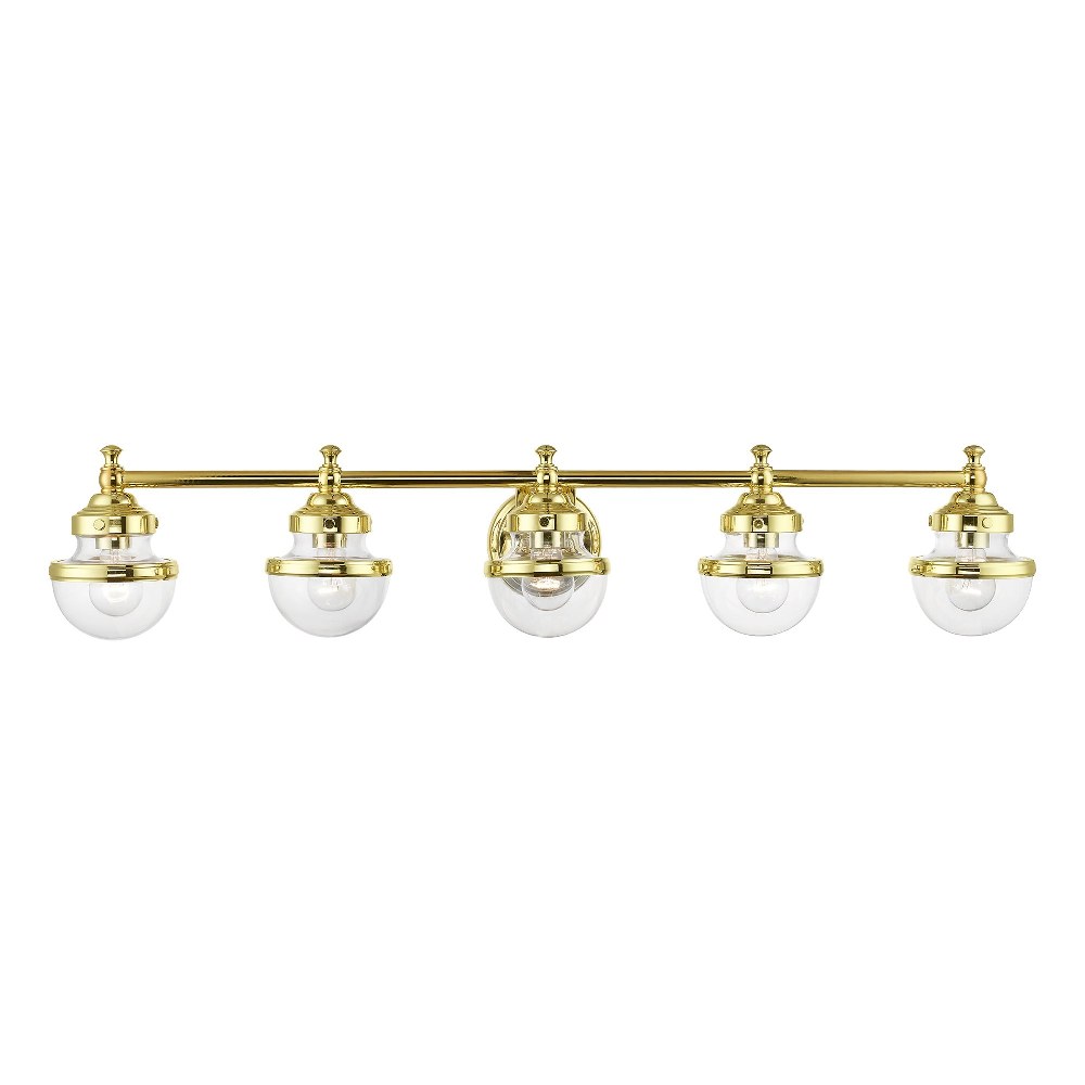 Livex Lighting-17415-02-Oldwick - 5 Light Large Bath Vanity In Nautical Style-8.25 Inches Tall and 42 Inches Wide Polished Brass Polished Chrome Finish with Clear Glass