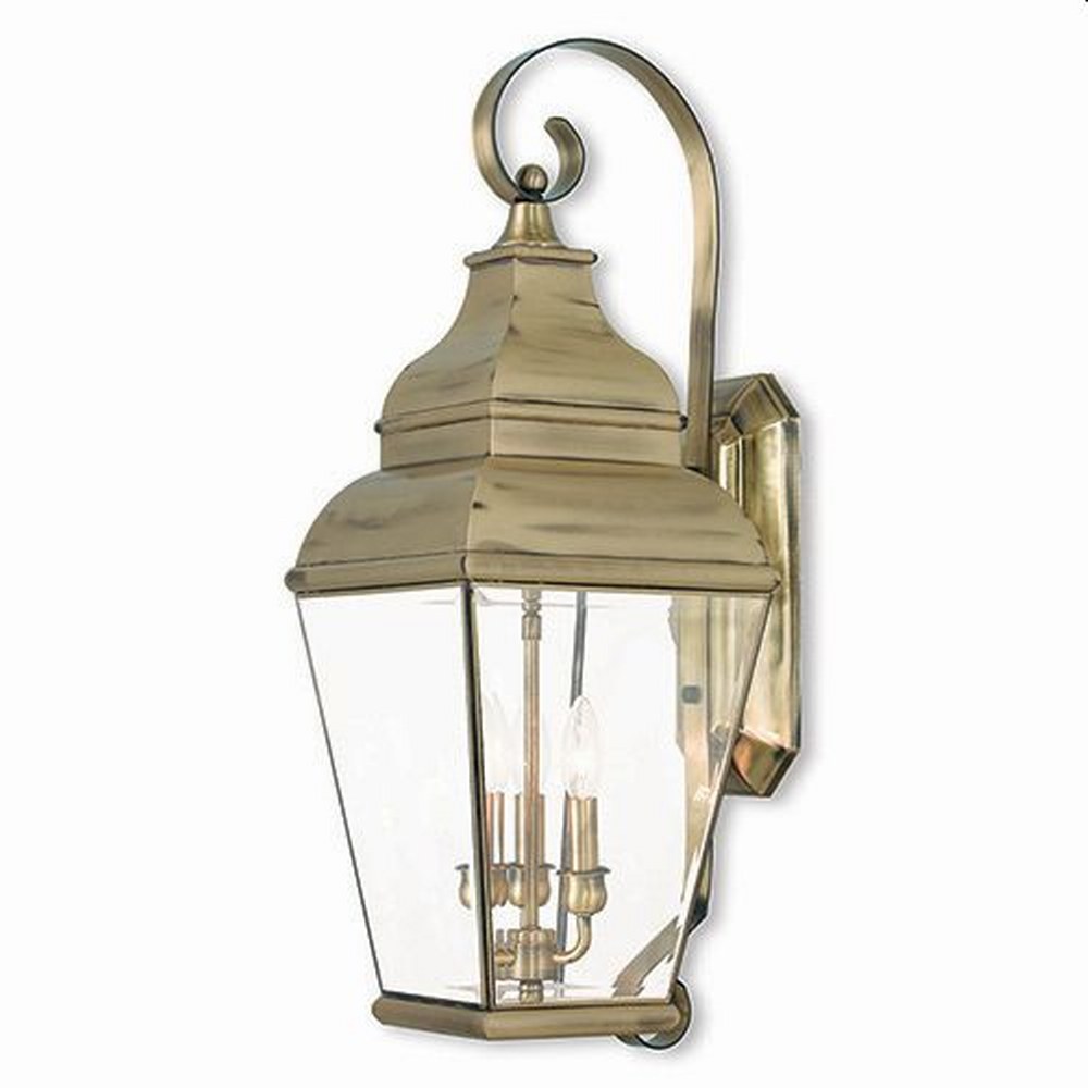 Livex Lighting-2593-01-Exeter - 3 Light Outdoor Wall Lantern in Exeter Style - 10 Inches wide by 28 Inches high Antique Brass  Bronze Finish with Clear Beveled Glass