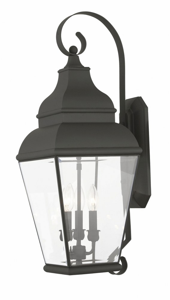 Livex Lighting-2593-04-Exeter - 3 Light Outdoor Wall Lantern in Exeter Style - 10 Inches wide by 28 Inches high Black  Bronze Finish with Clear Beveled Glass