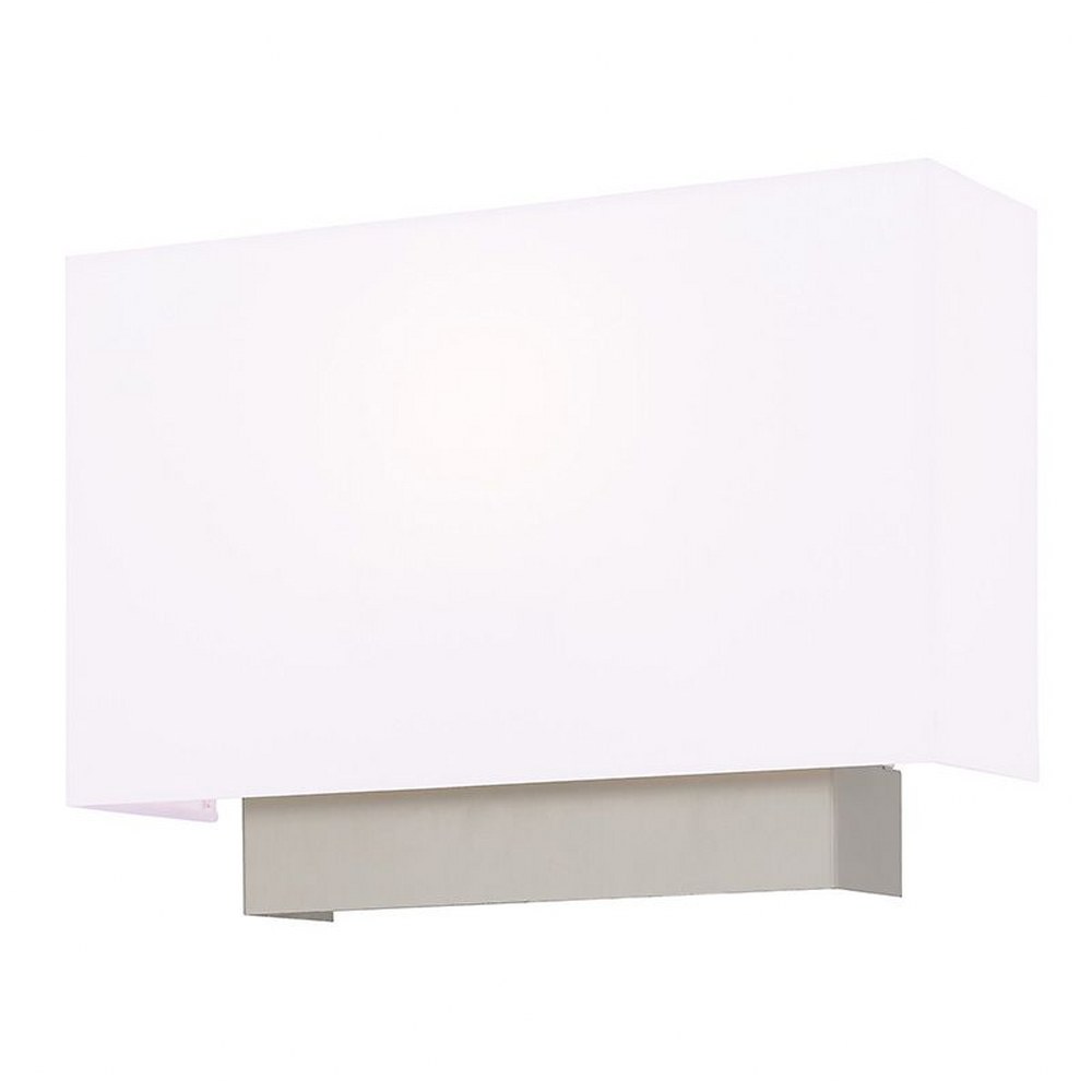 Livex Lighting-41093-91-Meridian - 1 Light ADA Wall Sconce - 14 Inches wide by 9.75 Inches high   Brushed Nickel Finish with Off-White Fabric Shade