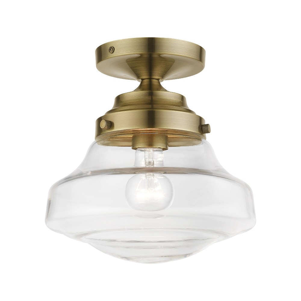 Livex Lighting-41291-01-Avondale - 1 Light Semi-Flush Mount In Nautical Style-9.25 Inches Tall and 9 Inches Wide Antique Brass  Avondale - 1 Light Semi-Flush Mount In Nautical Style-9.25 Inches Tall and 9 Inches Wide