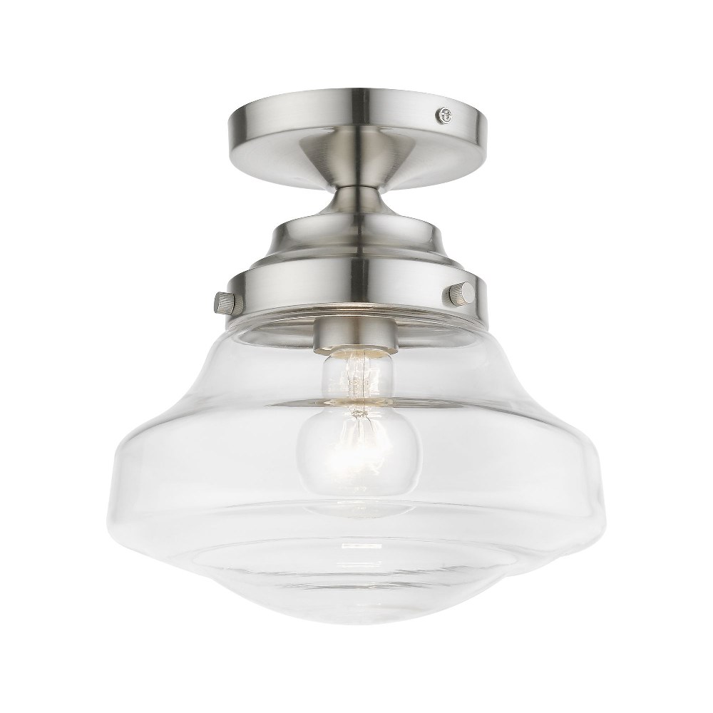 Livex Lighting-41291-91-Avondale - 1 Light Semi-Flush Mount In Nautical Style-9.25 Inches Tall and 9 Inches Wide Brushed Nickel  Avondale - 1 Light Semi-Flush Mount In Nautical Style-9.25 Inches Tall and 9 Inches Wide
