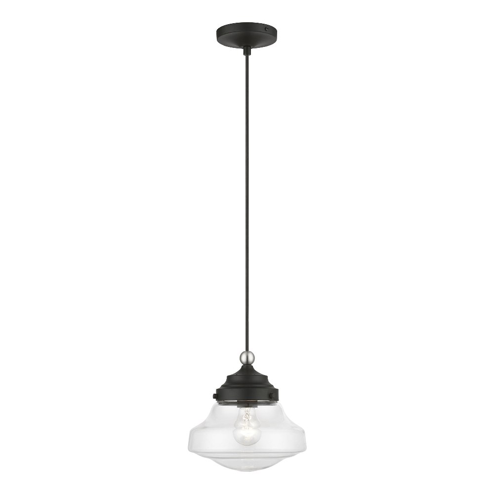 Livex Lighting-41293-04-Avondale - 1 Light Mini Pendant In Nautical Style-15 Inches Tall and 9 Inches Wide Black/Brushed Nickel  Avondale - 1 Light Mini Pendant In Nautical Style-15 Inches Tall and 9 Inches Wide