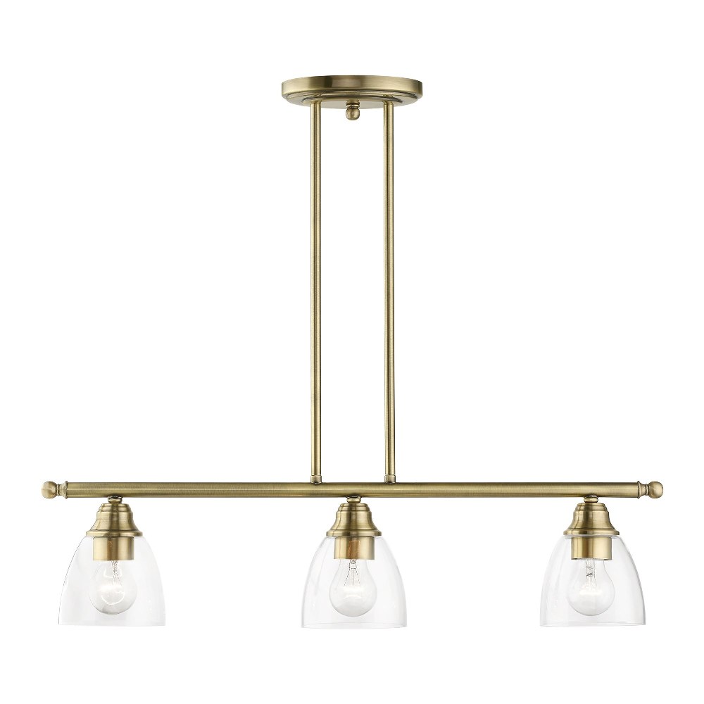 Livex Lighting-46337-01-Montgomery - 3 Light Linear Chandelier In Transitional Style-14.25 Inches Tall and 5 Inches Wide Antique Brass Black Finish with Clear Glass