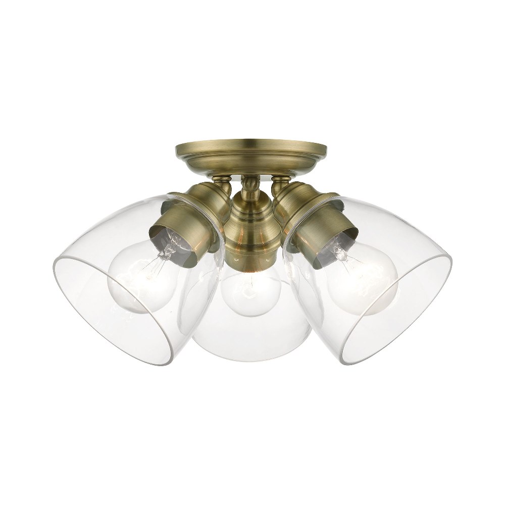 Livex Lighting-46339-01-Montgomery - 3 Light Flush Mount in Montgomery Style - 14.25 Inches wide by 7.5 Inches high Antique Brass Black Finish with Clear Glass