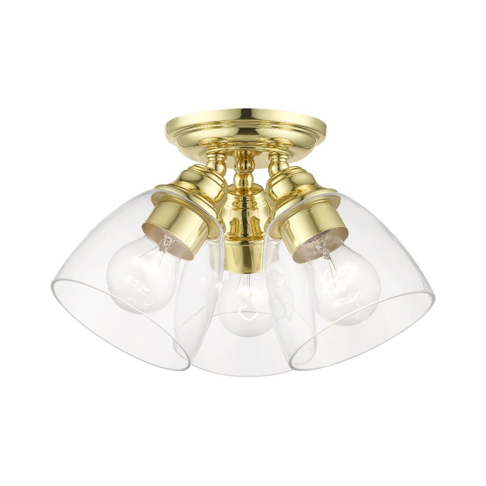 Livex Lighting-46339-02-Montgomery - 3 Light Flush Mount in Montgomery Style - 14.25 Inches wide by 7.5 Inches high Polished Brass Black Finish with Clear Glass