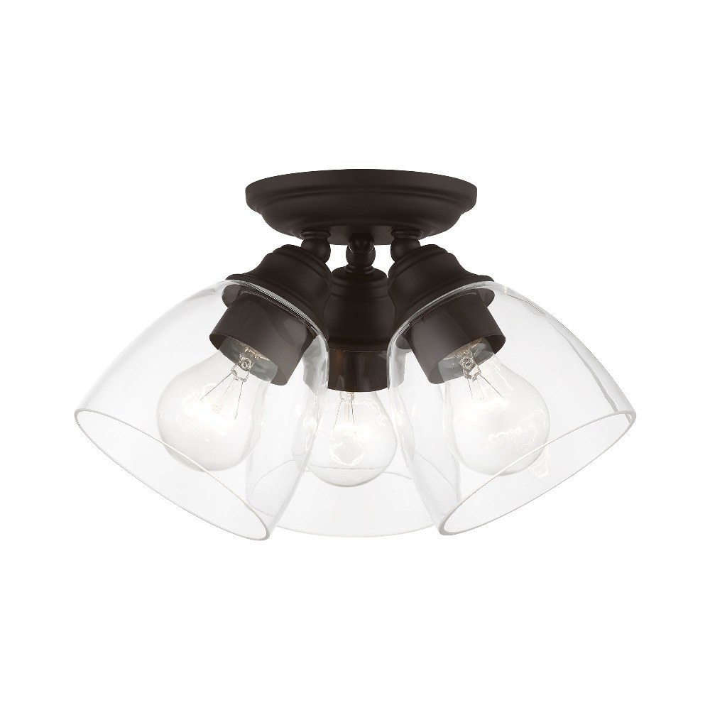 Livex Lighting-46339-07-Montgomery - 3 Light Flush Mount in Montgomery Style - 14.25 Inches wide by 7.5 Inches high Bronze Black Finish with Clear Glass