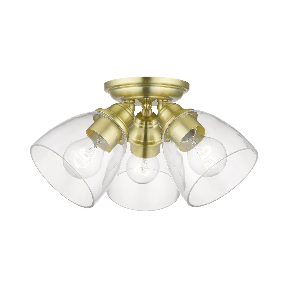 Livex Lighting-46339-12-Montgomery - 3 Light Flush Mount in Montgomery Style - 14.25 Inches wide by 7.5 Inches high Satin Brass Black Finish with Clear Glass