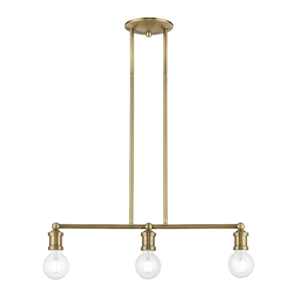 Livex Lighting-47163-01-Lansdale - 3 Light Linear Chandelier In Transitional Style-10.75 Inches Tall and 6 Inches Wide Antique Brass Lansdale - 3 Light Linear Chandelier In Transitional Style-10.75 Inches Tall and 6 Inches Wide