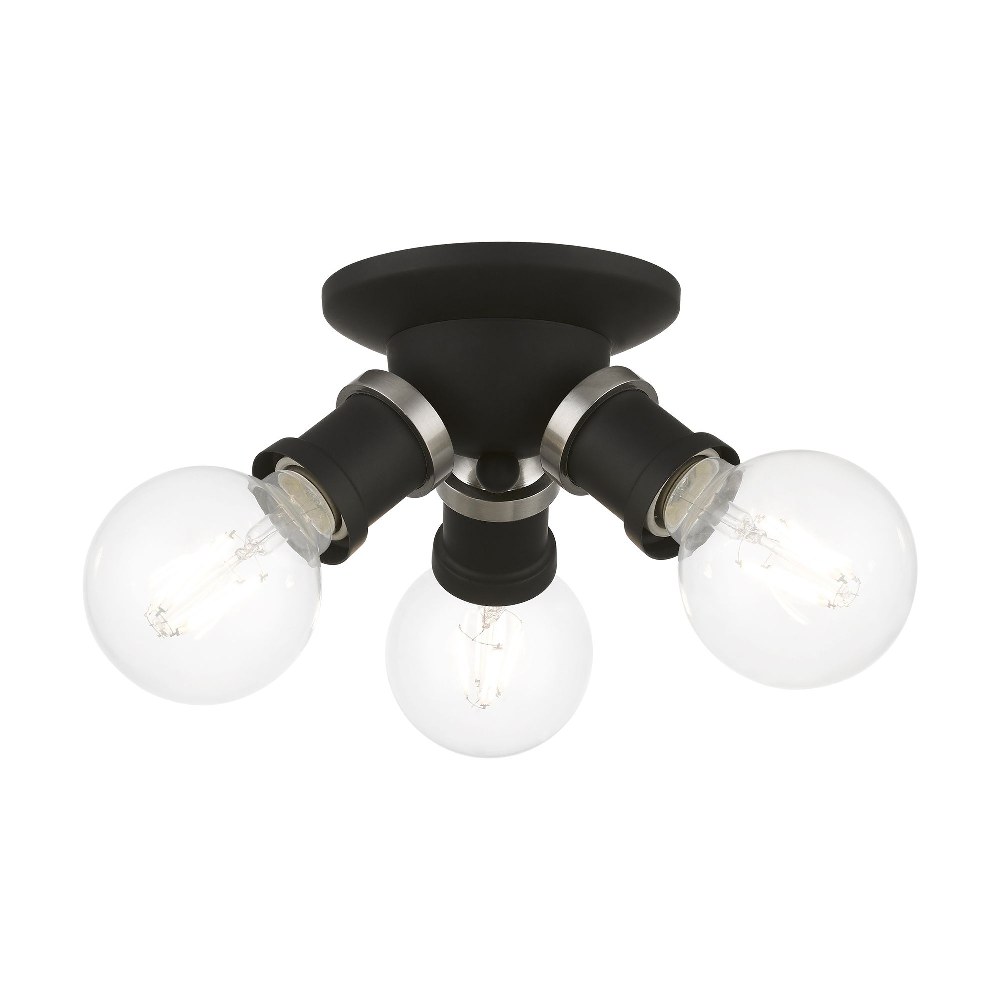 Livex Lighting-47169-04-Lansdale - 3 Light Flush Mount In Transitional Style-4 Inches Tall and 7 Inches Wide Black/Brushed Nickel Lansdale - 3 Light Flush Mount In Transitional Style-4 Inches Tall and 7 Inches Wide