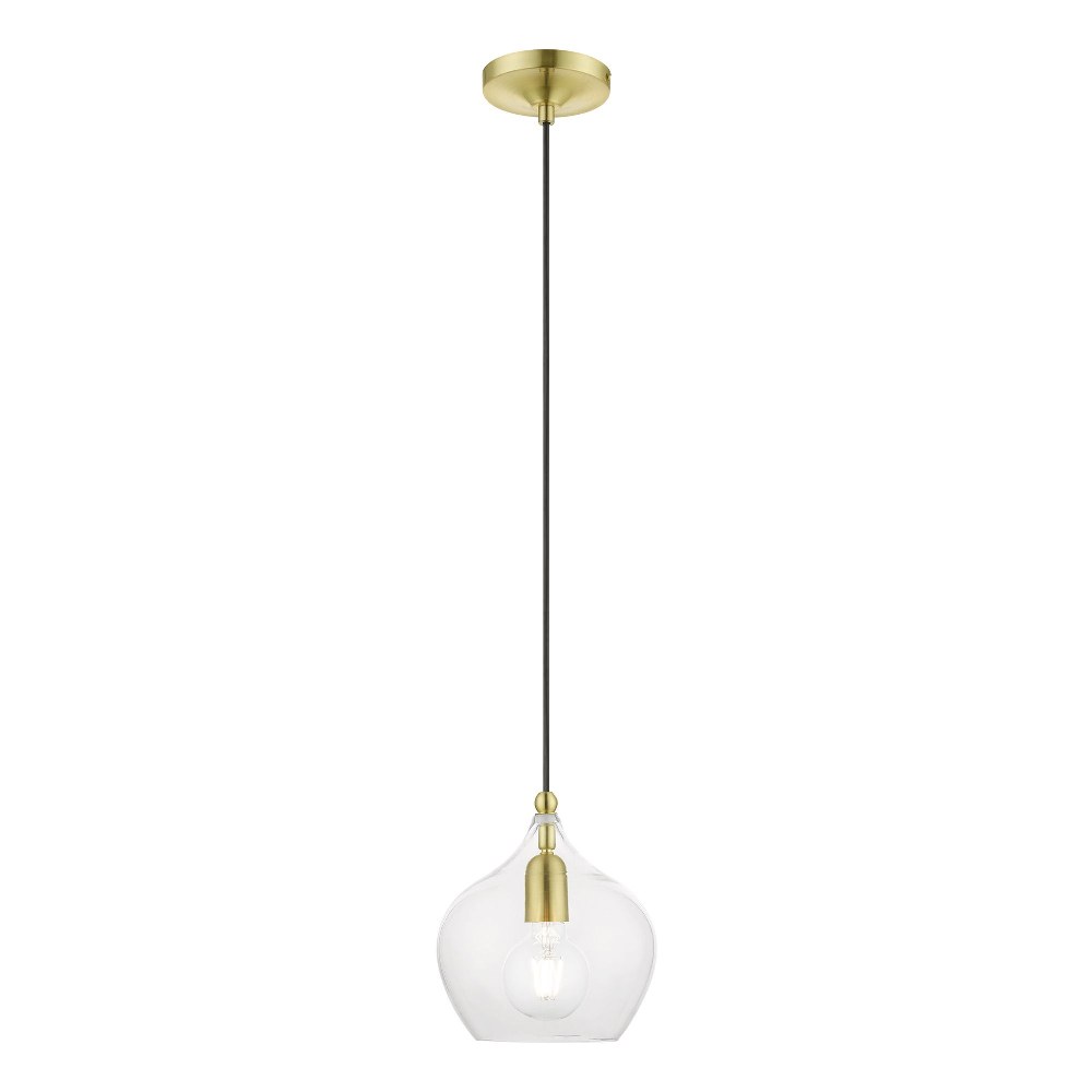 Livex Lighting-49088-12-Aldrich - 1 Light Pendant In Transitional Style-15 Inches Tall and 8 Inches Wide Satin Brass/Polished Brass Brushed Nickel Finish with Clear Glass