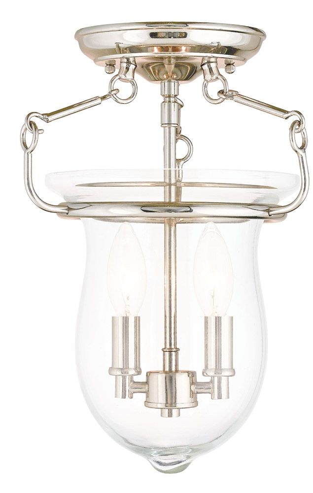 Livex Lighting-50293-35-Canterbury - 2 Light Semi-Flush Mount in Canterbury Style - 10 Inches wide by 13.25 Inches high Polished Nickel  Brushed Nickel Finish with Clear Glass