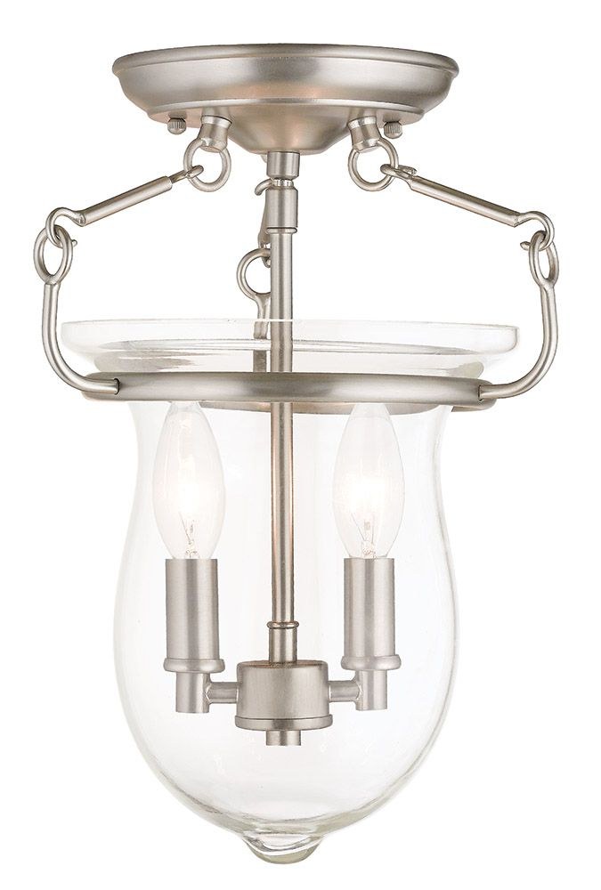 Livex Lighting-50293-91-Canterbury - 2 Light Semi-Flush Mount in Canterbury Style - 10 Inches wide by 13.25 Inches high Brushed Nickel  Brushed Nickel Finish with Clear Glass