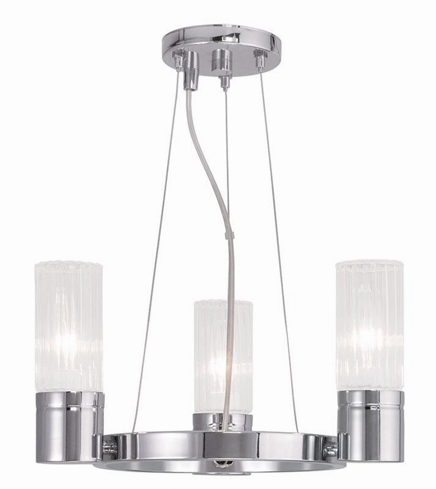 Livex Lighting-50693-05-Midtown - 3 Light Mini Chandelier in Midtown Style - 14.75 Inches wide by 20 Inches high Polished Chrome  Brushed Nickel Finish with Clear Fluted Glass